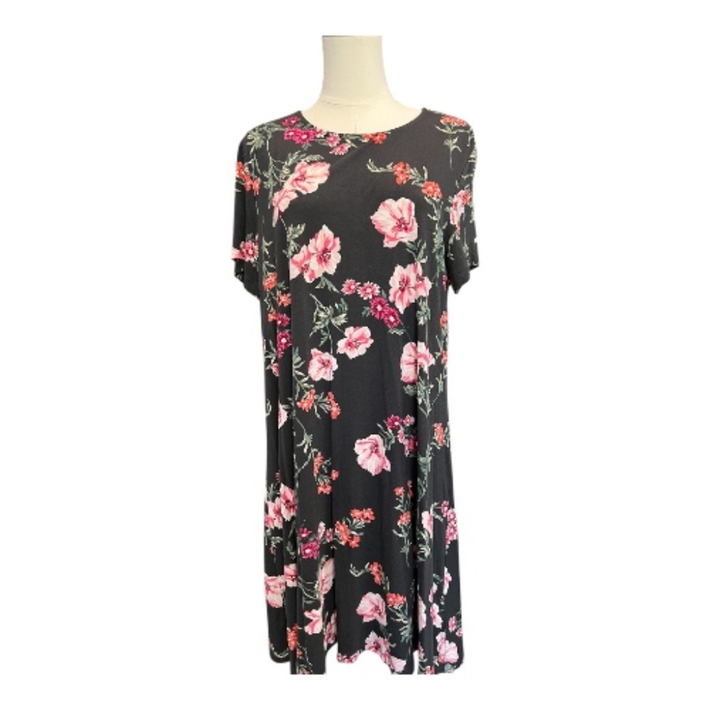 👗 EUC OLD NAVY Women’s Black Floral Knit Swing Dress Panther Swirl | Size XL